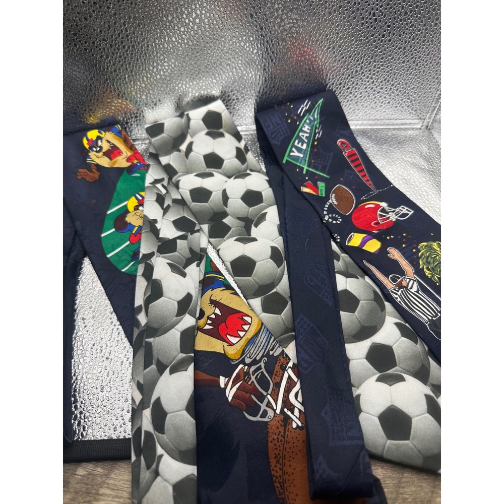 Lot of 3 Vintage Sports Ties Ralph Marlin Soccer Looney Tunes Taz Football NFL